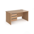 Contract 25 straight desk with 3 drawer graphite pedestal and panel leg 1400mm x 800mm - beech