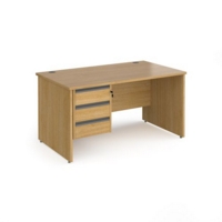 Contract 25 straight desk with 3 drawer graphite pedestal and panel leg 1400mm x 800mm - oak