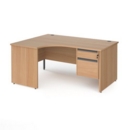 Contract 25 left hand ergonomic desk with 2 drawer graphite pedestal and panel leg 1600mm - beech