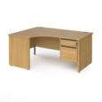 Contract 25 left hand ergonomic desk with 2 drawer graphite pedestal and panel leg 1600mm - oak