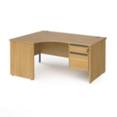 Contract 25 left hand ergonomic desk with 2 drawer graphite pedestal and panel leg 1600mm - oak