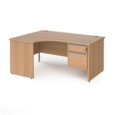 Contract 25 left hand ergonomic desk with 2 drawer silver pedestal and panel leg 1600mm - beech