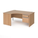 Contract 25 left hand ergonomic desk with 2 drawer silver pedestal and panel leg 1600mm - beech