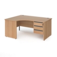 Contract 25 left hand ergonomic desk with 3 drawer graphite pedestal and panel leg 1600mm - beech
