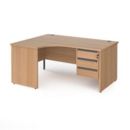 Contract 25 left hand ergonomic desk with 3 drawer graphite pedestal and panel leg 1600mm - beech