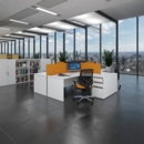 Contract 25 left hand ergonomic desk with 3 drawer graphite pedestal and panel leg 1600mm - white