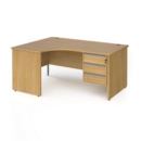 Contract 25 left hand ergonomic desk with 3 drawer silver pedestal and panel leg 1600mm - oak