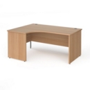 Contract 25 left hand ergonomic desk with panel ends and silver corner leg 1600mm - beech
