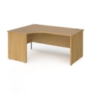 Contract 25 left hand ergonomic desk with panel ends and silver corner leg 1600mm - oak