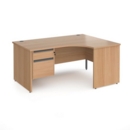 Contract 25 right hand ergonomic desk with 2 drawer graphite pedestal and panel leg 1600mm - beech