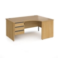 Contract 25 right hand ergonomic desk with 3 drawer graphite pedestal and panel leg 1600mm - oak