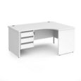Contract 25 right hand ergonomic desk with 3 drawer silver pedestal and panel leg 1600mm - white