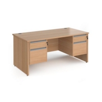 Contract 25 straight desk with 2 and 2 drawer silver pedestals and panel leg 1600mm x 800mm - beech