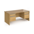Contract 25 straight desk with 2 and 2 drawer silver pedestals and panel leg 1600mm x 800mm - oak