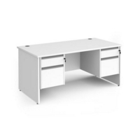 Contract 25 straight desk with 2 and 2 drawer silver pedestals and panel leg 1600mm x 800mm - white