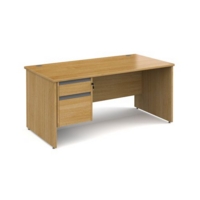 Contract 25 straight desk with 2 drawer graphite pedestal and panel leg 1600mm x 800mm - oak