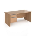 Contract 25 straight desk with 2 drawer silver pedestal and panel leg 1600mm x 800mm - beech