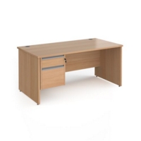 Contract 25 straight desk with 2 drawer silver pedestal and panel leg 1600mm x 800mm - beech