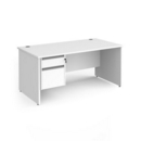 Contract 25 straight desk with 2 drawer silver pedestal and panel leg 1600mm x 800mm - white