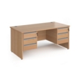 Contract 25 straight desk with 3 and 3 drawer silver pedestals and panel leg 1600mm x 800mm - beech