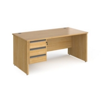 Contract 25 straight desk with 3 drawer graphite pedestal and panel leg 1600mm x 800mm - oak