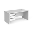 Contract 25 straight desk with 3 drawer silver pedestal and panel leg 1600mm x 800mm - white