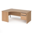 Contract 25 left hand ergonomic desk with 2 drawer graphite pedestal and panel leg 1800mm - beech