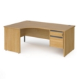 Contract 25 left hand ergonomic desk with 2 drawer graphite pedestal and panel leg 1800mm - oak