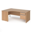 Contract 25 left hand ergonomic desk with 2 drawer silver pedestal and panel leg 1800mm - beech