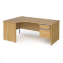 Contract 25 left hand ergonomic desk with 2 drawer silver pedestal and panel leg 1800mm - oak