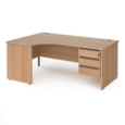 Contract 25 left hand ergonomic desk with 3 drawer graphite pedestal and panel leg 1800mm - beech