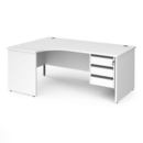 Contract 25 left hand ergonomic desk with 3 drawer graphite pedestal and panel leg 1800mm - white