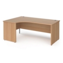 Contract 25 left hand ergonomic desk with panel ends and silver corner leg 1800mm - beech