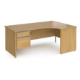 Contract 25 right hand ergonomic desk with 2 drawer silver pedestal and panel leg 1800mm - oak