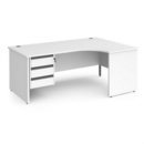 Contract 25 right hand ergonomic desk with 3 drawer graphite pedestal and panel leg 1800mm - white