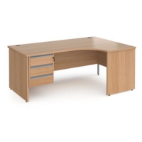 Contract 25 right hand ergonomic desk with 3 drawer silver pedestal and panel leg 1800mm - beech
