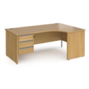 Contract 25 right hand ergonomic desk with 3 drawer silver pedestal and panel leg 1800mm - oak