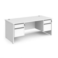 Contract 25 straight desk with 2 and 2 drawer silver pedestals and panel leg 1800mm x 800mm - white