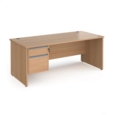 Contract 25 straight desk with 2 drawer silver pedestal and panel leg 1800mm x 800mm - beech