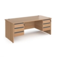 Contract 25 straight desk with 3 and 3 drawer graphite pedestals and panel leg 1800mm x 800mm - beech