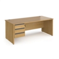 Contract 25 straight desk with 3 drawer graphite pedestal and panel leg 1800mm x 800mm - oak