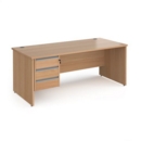 Contract 25 straight desk with 3 drawer silver pedestal and panel leg 1800mm x 800mm - beech