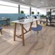 Crew poseur table 1600mm x 800mm with oak leg frame and mdf top with chamfered edges - made to order