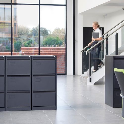 Steel 3 drawer executive filing cabinet 1016mm high - silver