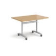 Rectangular deluxe fliptop meeting table with silver frame 1200mm x 800mm - oak