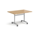 Rectangular deluxe fliptop meeting table with silver frame 1200mm x 800mm - oak