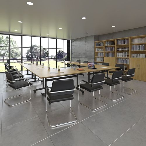 Rectangular deluxe fliptop meeting table with white frame 1200mm x 800mm - beech
