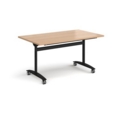 Rectangular deluxe fliptop meeting table with black frame 1400mm x 800mm - beech