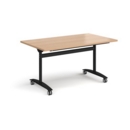 Rectangular deluxe fliptop meeting table with black frame 1400mm x 800mm - beech