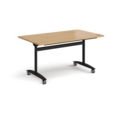 Rectangular deluxe fliptop meeting table with black frame 1400mm x 800mm - oak